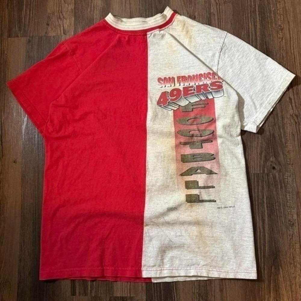 Vintage 1994 San Francisco 49ers Split T-Shirt Red Grey Mens M Grand Sport NFL